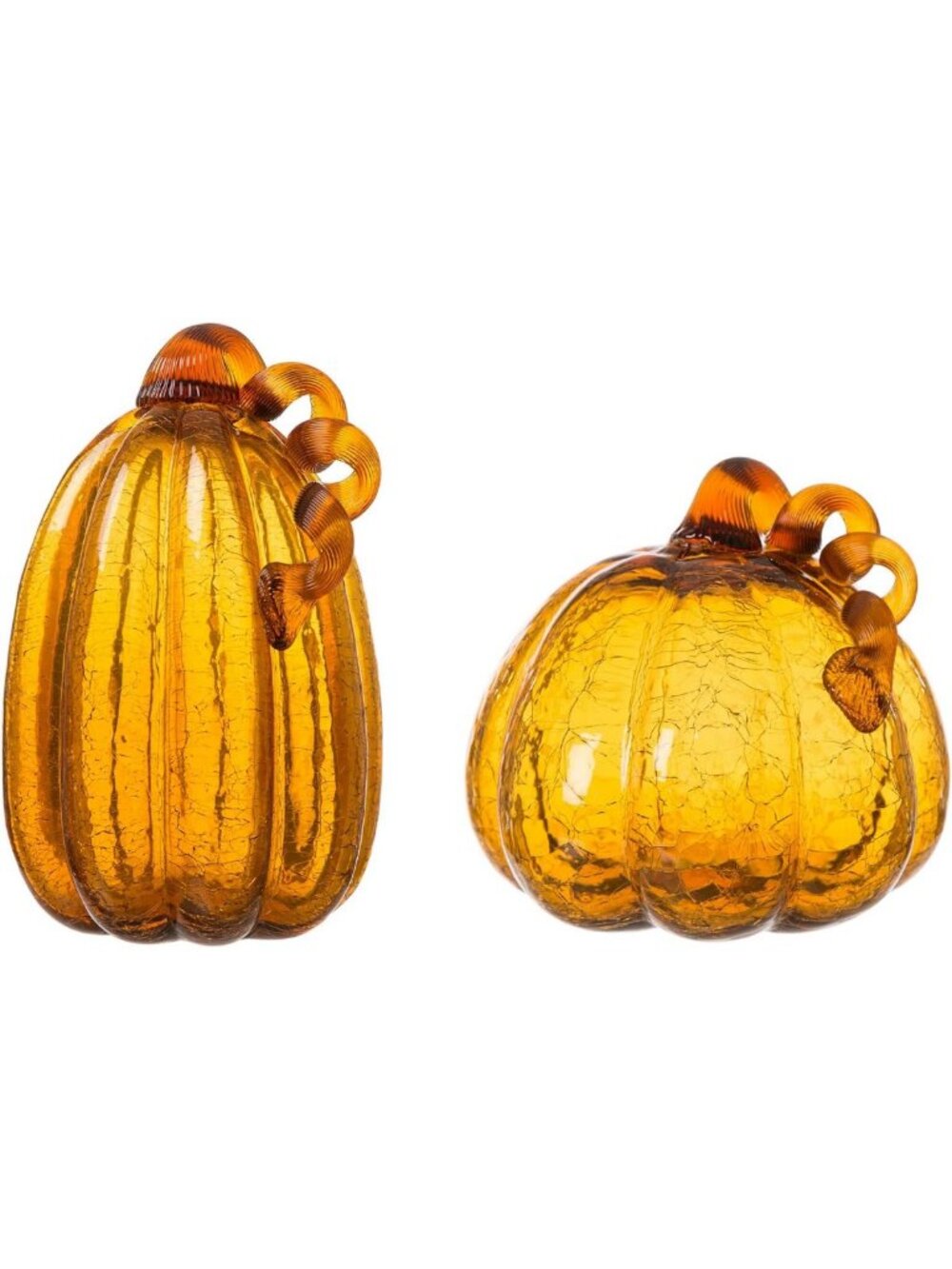 Handmade Glass Pumpkins Set of 2 | Crackle Art Tabletop Decor for Fall